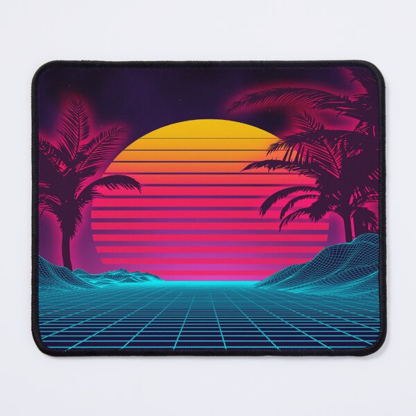 Item preview, Retro Synthwave Sunset - 80s Vaporwave Grid Landscape Neon Palm Trees designed and sold by leen12 Art Designs Prints.