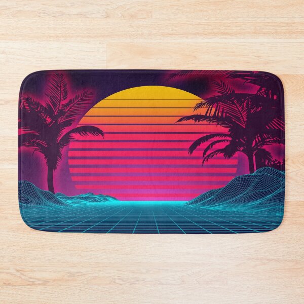 Item preview, Retro Synthwave Sunset - 80s Vaporwave Grid Landscape Neon Palm Trees designed and sold by leen12 Art Designs Prints.