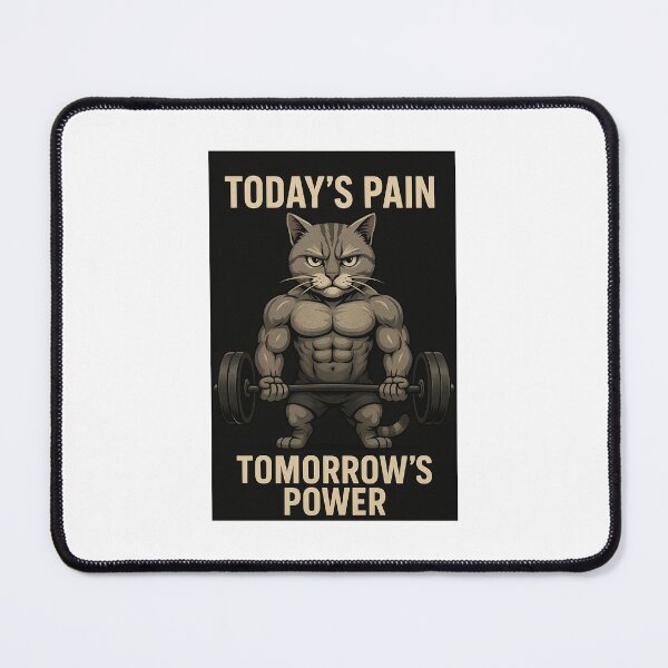 Item preview, “Gym Cat – Today’s Pain Tomorrow’s Power | Motivational Fitness Kitty Art” designed and sold by ECHOWAVEART.