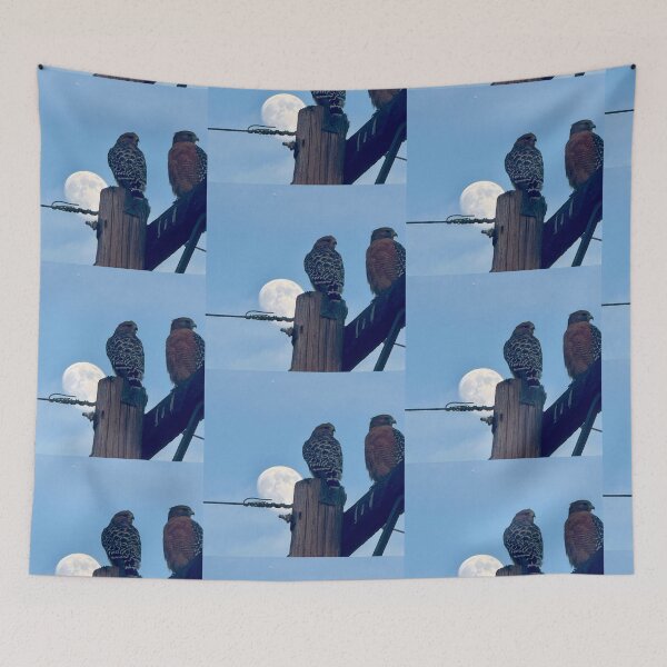 Item preview, Hawks on Power Pole at Moonrise designed and sold by TrisaThyme.