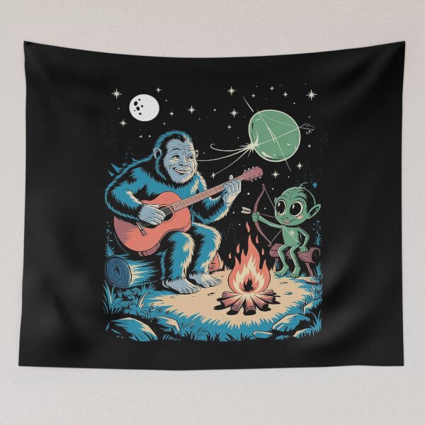 Item preview, Alien and Bigfoot Loch Ness Campfire Sasquatch Guitar  designed and sold by CombatTask.