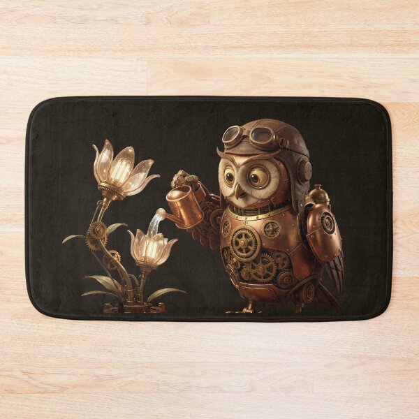 Item preview, The Clockwork Gardener – Steampunk Owl Nurturing Mechanical Flowers designed and sold by Etchoura.