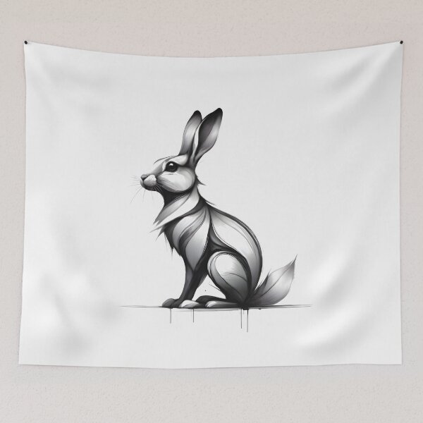 Item preview, Curved Line Art Rabbit – Abstract Animal Profile in Monochrome Flow designed and sold by SoftyDesigns.