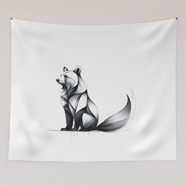 Item preview, Hybrid Line Art Creature – Abstract Fox-Bear Silhouette in Monochrome Geometry designed and sold by SoftyDesigns.