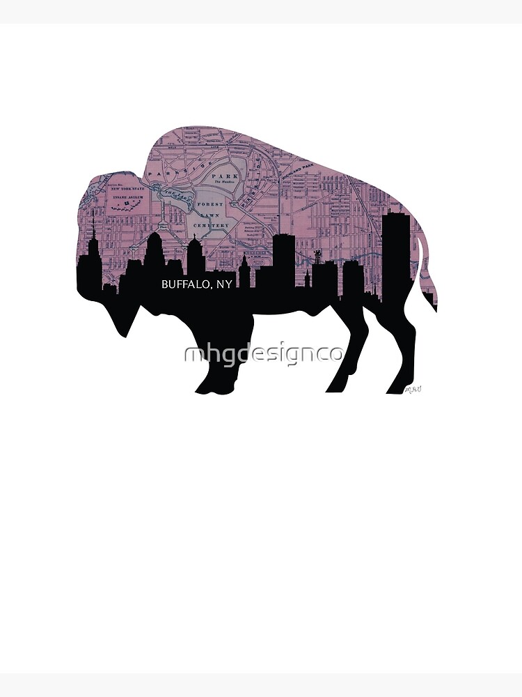 Disover Buffalo, New York Map and Skyline, Pink Premium Matte Vertical Poster
