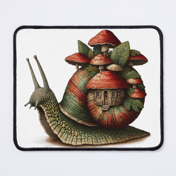 Item preview, Vintage Goblincore Snail with Mushroom Cottage Shell designed and sold by The Mossy Library.