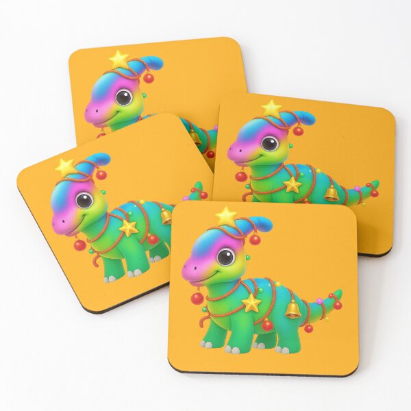 Item preview, Cute Rainbow Dinosaur Christmas Illustration - Festive Dino with String Lights Ornaments Bell Merry Christmas Cartoon Art designed and sold by AnTartstudios.