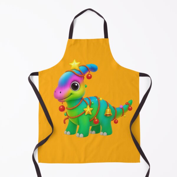 Artikelvorschau, Niedliche Weihnachtsillustration mit Regenbogen-Dinosaurier – Festlicher Dino mit Lichterkette, Glocke und fröhlichen Weihnachtsgrüßen (Cartoon-Kunst) entworfen und verkauft von AnTartstudios.