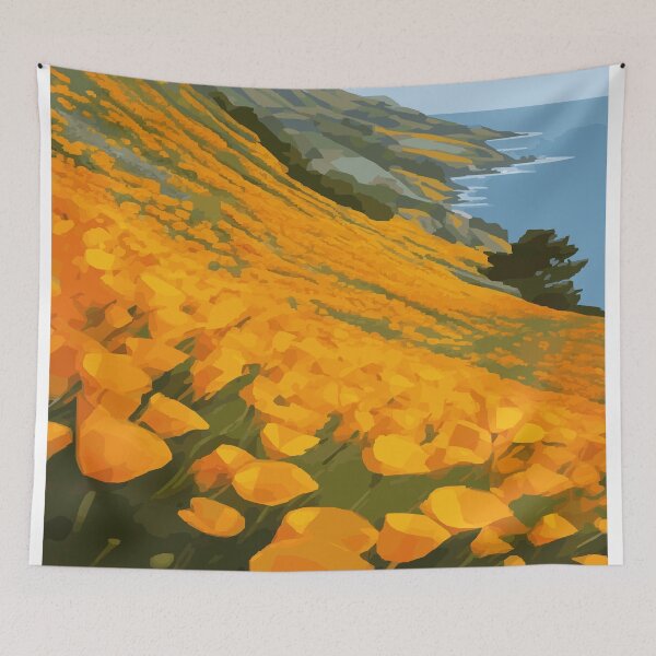 Item preview, California Poppy Coastal Hillside | Big Sur Flower Landscape Art designed and sold by Taanva.
