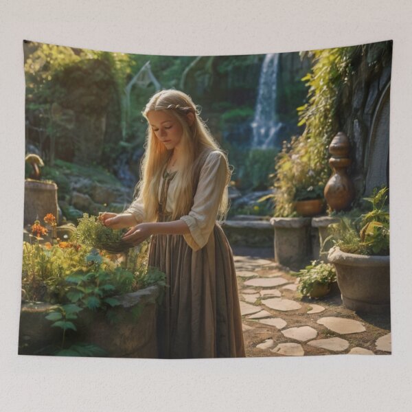 Item preview, Fairytale Elf Gathering Wild Herbs in the Magical Forest designed and sold by BlareBlare.