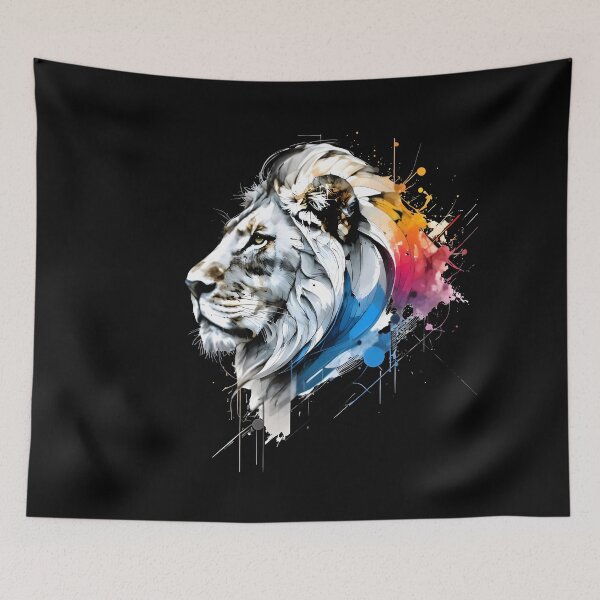Item preview, Line Art Lion Head with Vibrant Abstract Mane and Geometric Motion designed and sold by SoftyDesigns.