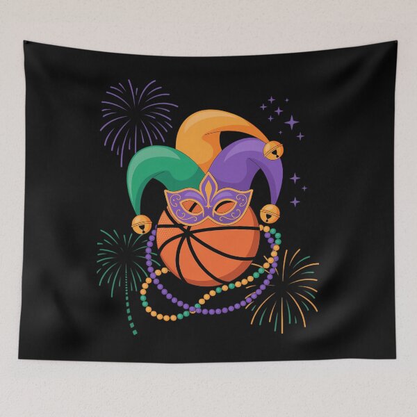 Item preview, Basketball Wearing Jester Hat Masked Beads Mardi Gras Player designed and sold by AsteriskDatBArt.