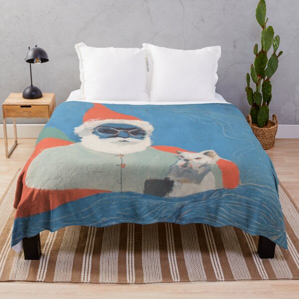 Item preview, Abstract Santa with Cat Surreal Blue and Orange Modern Holiday Art designed and sold by dawnleblanc55.