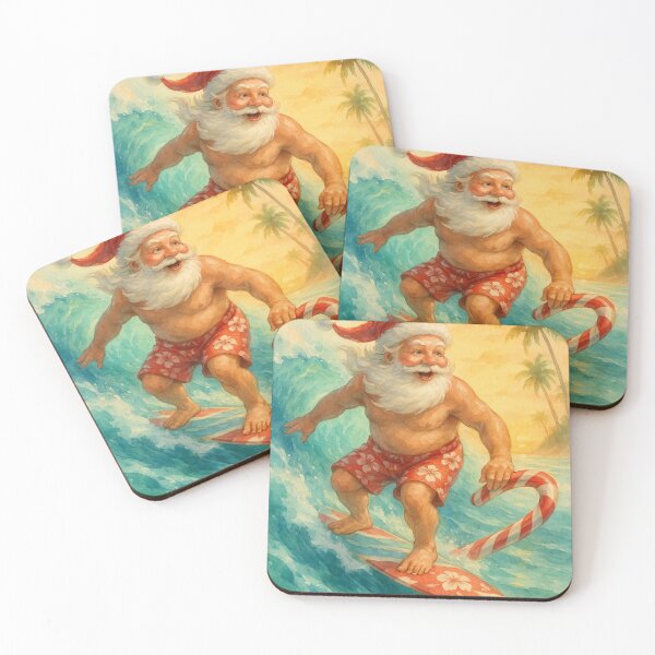 Item preview, Tropical Surfing Santa – Beachy Christmas Illustration designed and sold by printedartgoods.