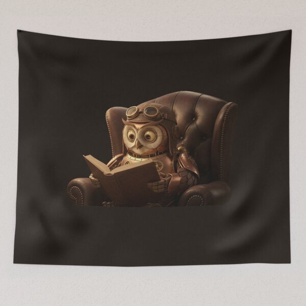 Item preview, The Learned Clockwork – Steampunk Owl Reading in a Leather Chair designed and sold by Etchoura.