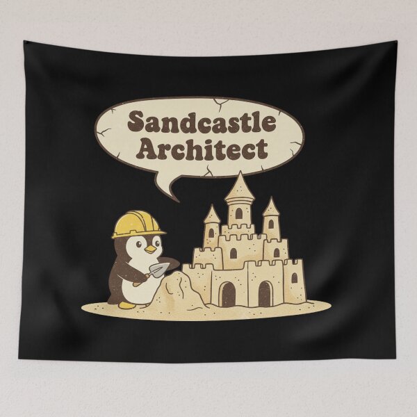 Item preview, Sandcastle Architect Penguin Retro Summer Beach Cartoon designed and sold by DIRTYSKETCHH.