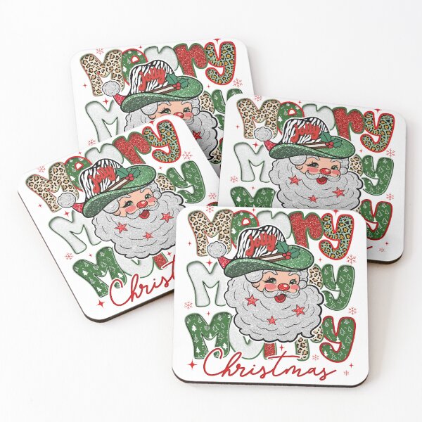 Item preview, Glitter Leopard Merry Christmas Santa Claus , Country Cowboy Xmas, Holly Jolly, Festival Family designed and sold by vintagearttee.
