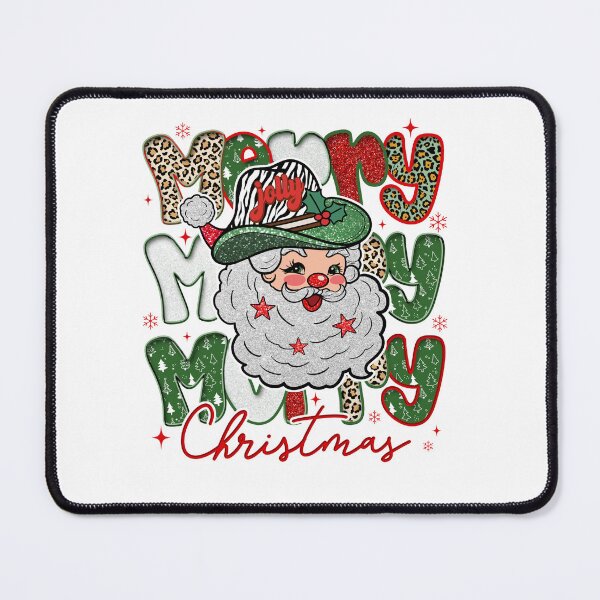 Item preview, Glitter Leopard Merry Christmas Santa Claus , Country Cowboy Xmas, Holly Jolly, Festival Family designed and sold by vintagearttee.