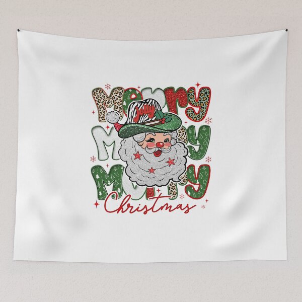 Item preview, Glitter Leopard Merry Christmas Santa Claus , Country Cowboy Xmas, Holly Jolly, Festival Family designed and sold by vintagearttee.