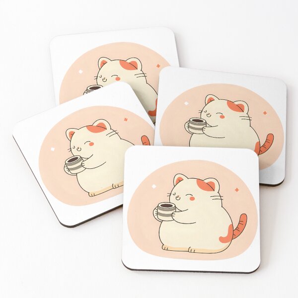 Item preview, Cute White Cat With Orange Patches Hugs A Coffee Cup In Cozy Morning Illustration designed and sold by KanDa-Shop.