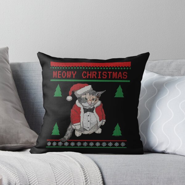 Item preview, Meowy Christmas – Chubby Serious-Looking Cat in Santa Outfit (Ugly Sweater Style) designed and sold by LicencaPoetica.