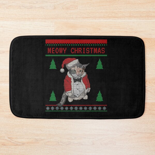 Item preview, Meowy Christmas – Chubby Serious-Looking Cat in Santa Outfit (Ugly Sweater Style) designed and sold by LicencaPoetica.