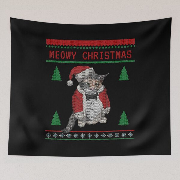 Item preview, Meowy Christmas – Chubby Serious-Looking Cat in Santa Outfit (Ugly Sweater Style) designed and sold by LicencaPoetica.