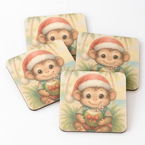 Item preview, Island Monkey Christmas – Cute Tropical Holiday Illustration designed and sold by printedartgoods.