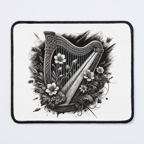 Item preview, Celtic Harp of Wildflowers – Inked Elegy designed and sold by CelticSoulShop.