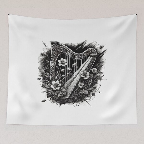 Item preview, Celtic Harp of Wildflowers – Inked Elegy designed and sold by CelticSoulShop.