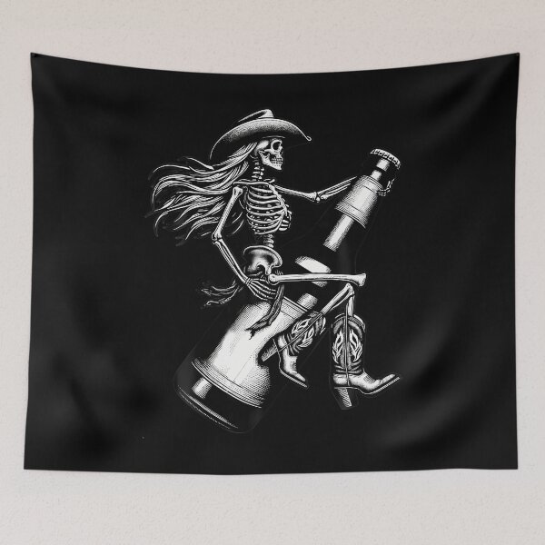 Item preview, Skeleton Gothic Cowgirl Cowboy Hat Rodeo Beer Western Skull designed and sold by ChantelNicole.