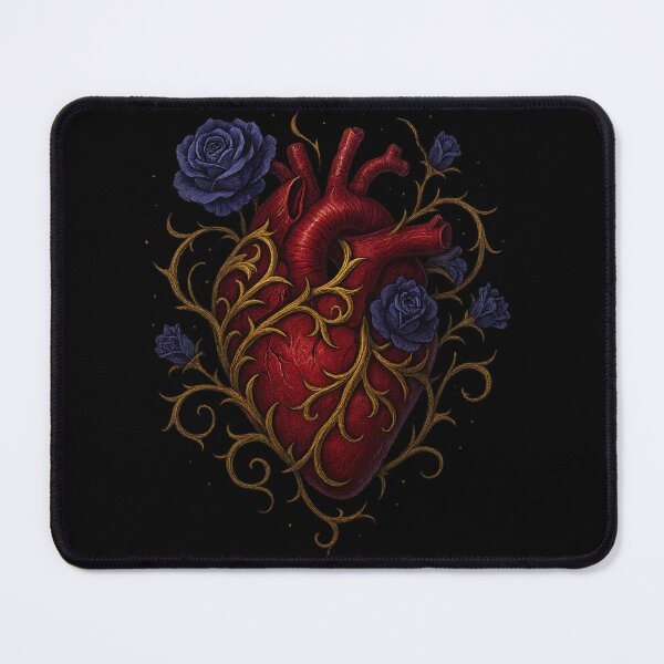 Item preview, Anatomical Heart with Blue Roses & Gold Vines – Gothic Romantic Botanical Art designed and sold by Mouraludia.