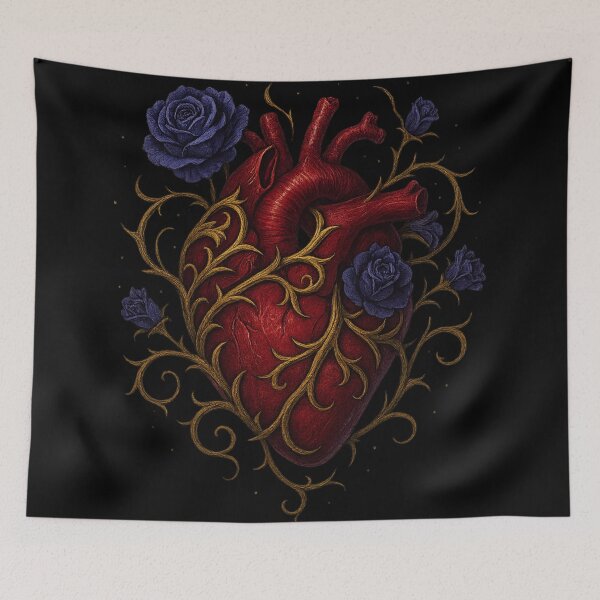 Item preview, Anatomical Heart with Blue Roses & Gold Vines – Gothic Romantic Botanical Art designed and sold by Mouraludia.