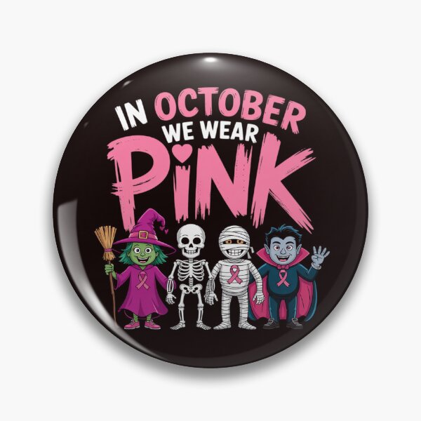 Item preview, October We Wear Pink Witch Skeleton Halloween Breast Cancer designed and sold by hettingerchaim.