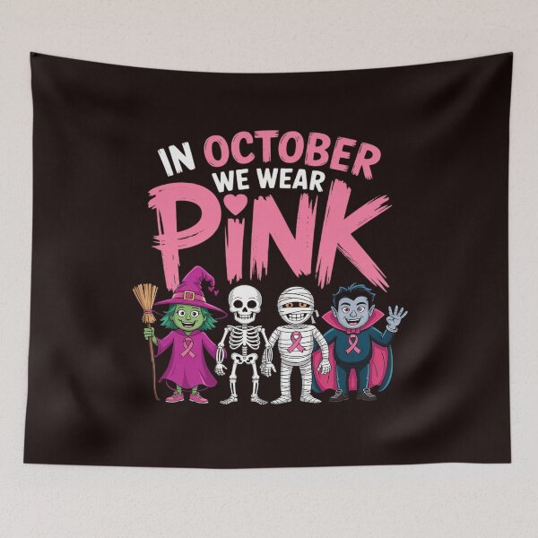 Item preview, October We Wear Pink Witch Skeleton Halloween Breast Cancer designed and sold by hettingerchaim.