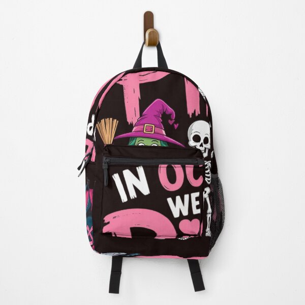 Item preview, October We Wear Pink Witch Skeleton Halloween Breast Cancer designed and sold by hettingerchaim.