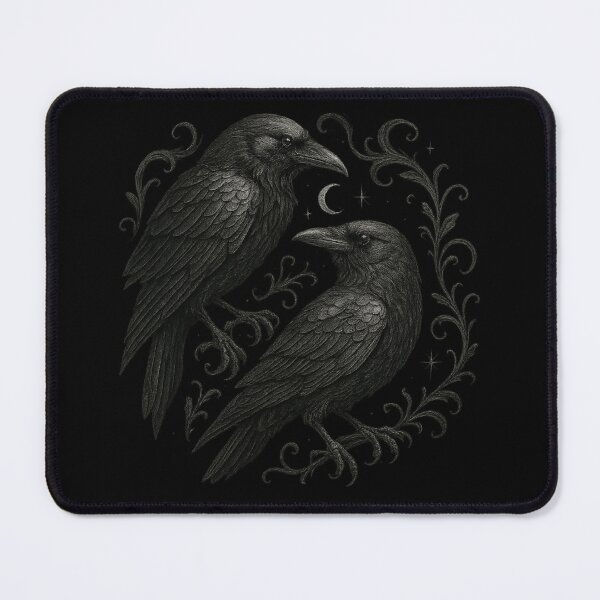 Item preview, Two Ravens with Crescent Moon – Gothic Occult Art – Dark Baroque Aesthetic designed and sold by Mouraludia.