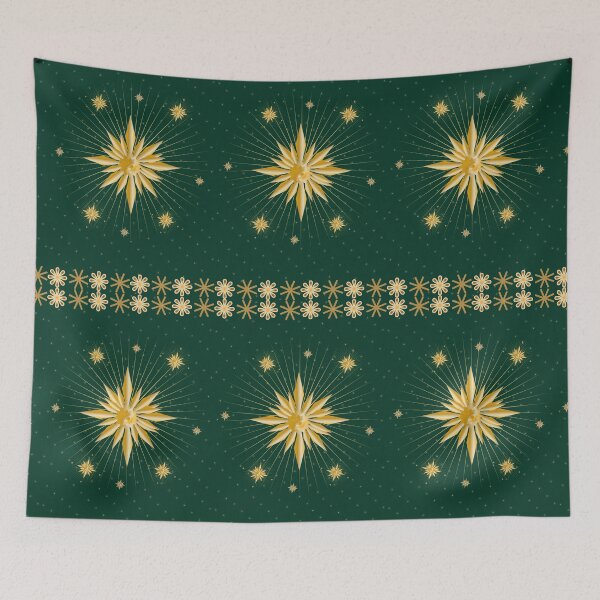 Item preview, Luxury Gold Starburst Christmas Pattern on Deep Green designed and sold by HopeAndHustle.