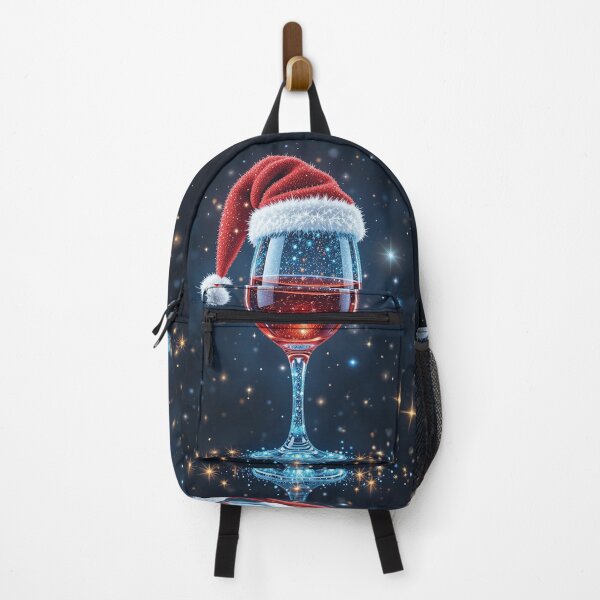 Artikelvorschau, Glitzerndes Weinglas mit Weihnachtsmannmütze – Funkelnde Weihnachtsillustration entworfen und verkauft von PixelVibe782.