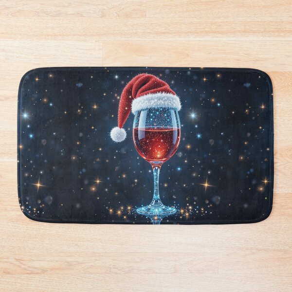 Artikelvorschau, Glitzerndes Weinglas mit Weihnachtsmannmütze – Funkelnde Weihnachtsillustration entworfen und verkauft von PixelVibe782.