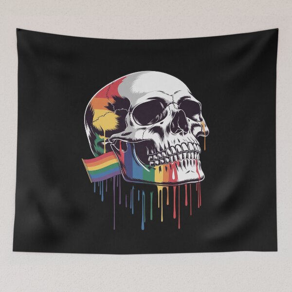 Item preview, Gay Pride Month Skull Skeleton LGBTQ Ally Rainbow Men Women designed and sold by AvagondaMind.
