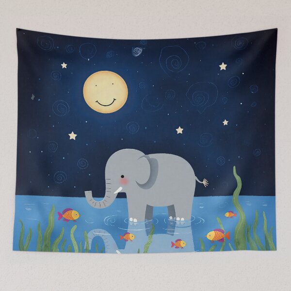 Item preview, Moonlit Elephant – Cute Nighttime Animal Illustration designed and sold by Whimsical Hug.