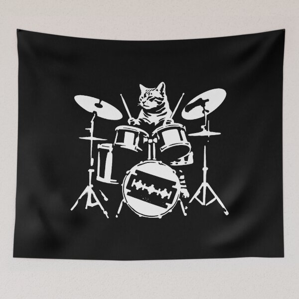 Item preview, Distressed Cat Playing Drums Music Punk Rock  Roll Vintage 	 For Men Women Girls Kids designed and sold by ChelseaEula.