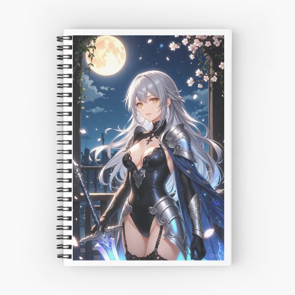 Item preview, Silver Haired Knight Anime Girl Under Full Moon | Fantasy Dark City designed and sold by iloveanimechibi.