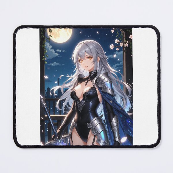 Item preview, Silver Haired Knight Anime Girl Under Full Moon | Fantasy Dark City designed and sold by iloveanimechibi.