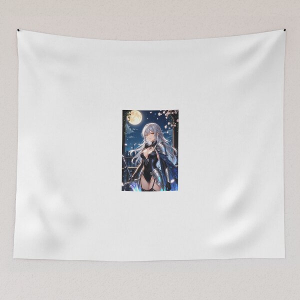 Item preview, Silver Haired Knight Anime Girl Under Full Moon | Fantasy Dark City designed and sold by iloveanimechibi.