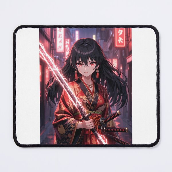 Item preview, Neon Samurai Girl - Glowing Red Katana in Cyberpunk Tokyo Night designed and sold by iloveanimechibi.