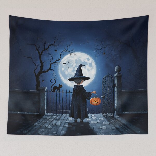 Item preview, Halloween Witch Boy – Full Moon Spooky Night Art designed and sold by Whimsical Hug.