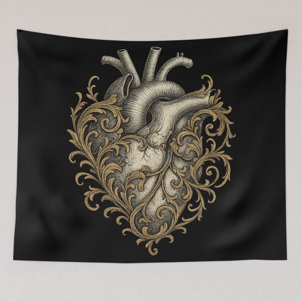 Item preview, Anatomical Heart with Gold Baroque Filigree – Gothic Luxury Aesthetic – Vintage Anatomy Art designed and sold by Mouraludia.