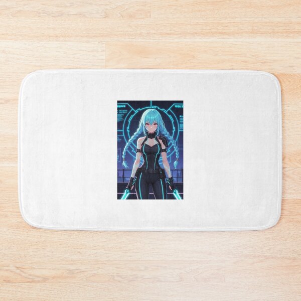 Item preview, Cyberpunk Anime Hacker Girl - Neon Blue Braids & Glowing Katanas designed and sold by iloveanimechibi.